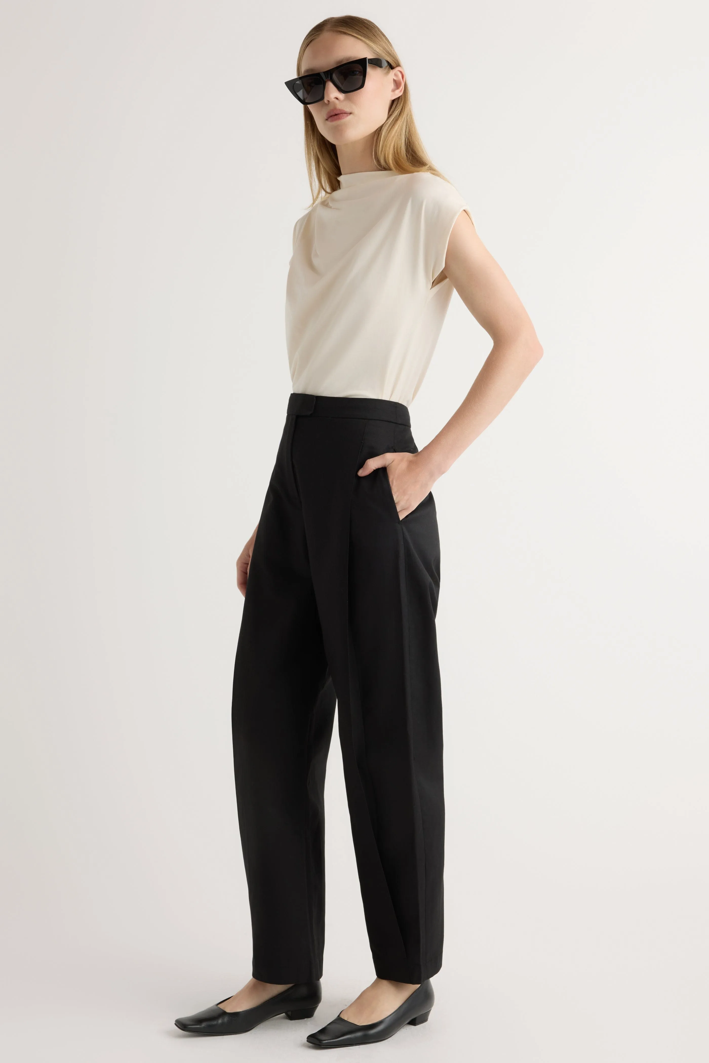 Lucia Tailored Barrel-Leg Pant Friction Resistant Fabric AdjustableTabs