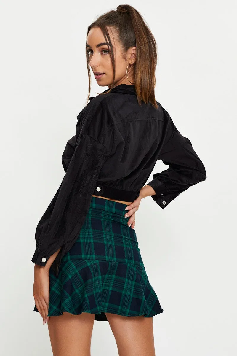 Cloud Core ReflectiveDetails Black Crop Button Front Shirt