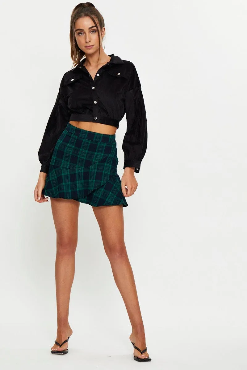 Regular Fit Ventilated Back Panels Black Crop Button Front Shirt