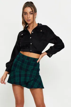 WrinkleFree Fabric Black Crop Button Front Shirt