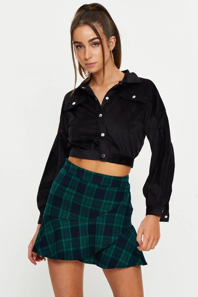 Effortless Style Compression Fit Black Crop Button Front Shirt