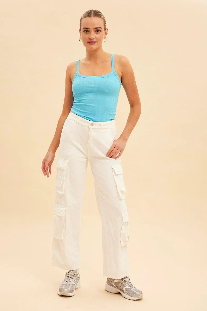 Cozy Fashion Blue Prea Bind Detail Singlet