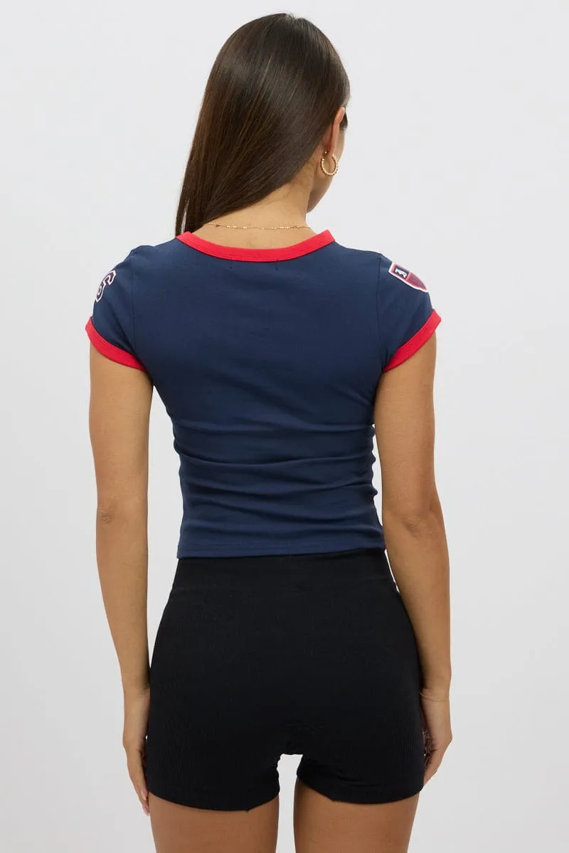 Blue Graphic Tee Short Sleeve Daily Fashion Minimal Comfort Style
