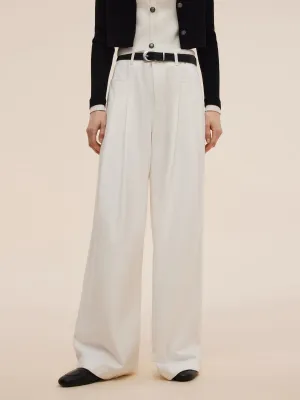 Simple Detail Denim Women High-Waisted Wide Leg Jeans With Leather Belt