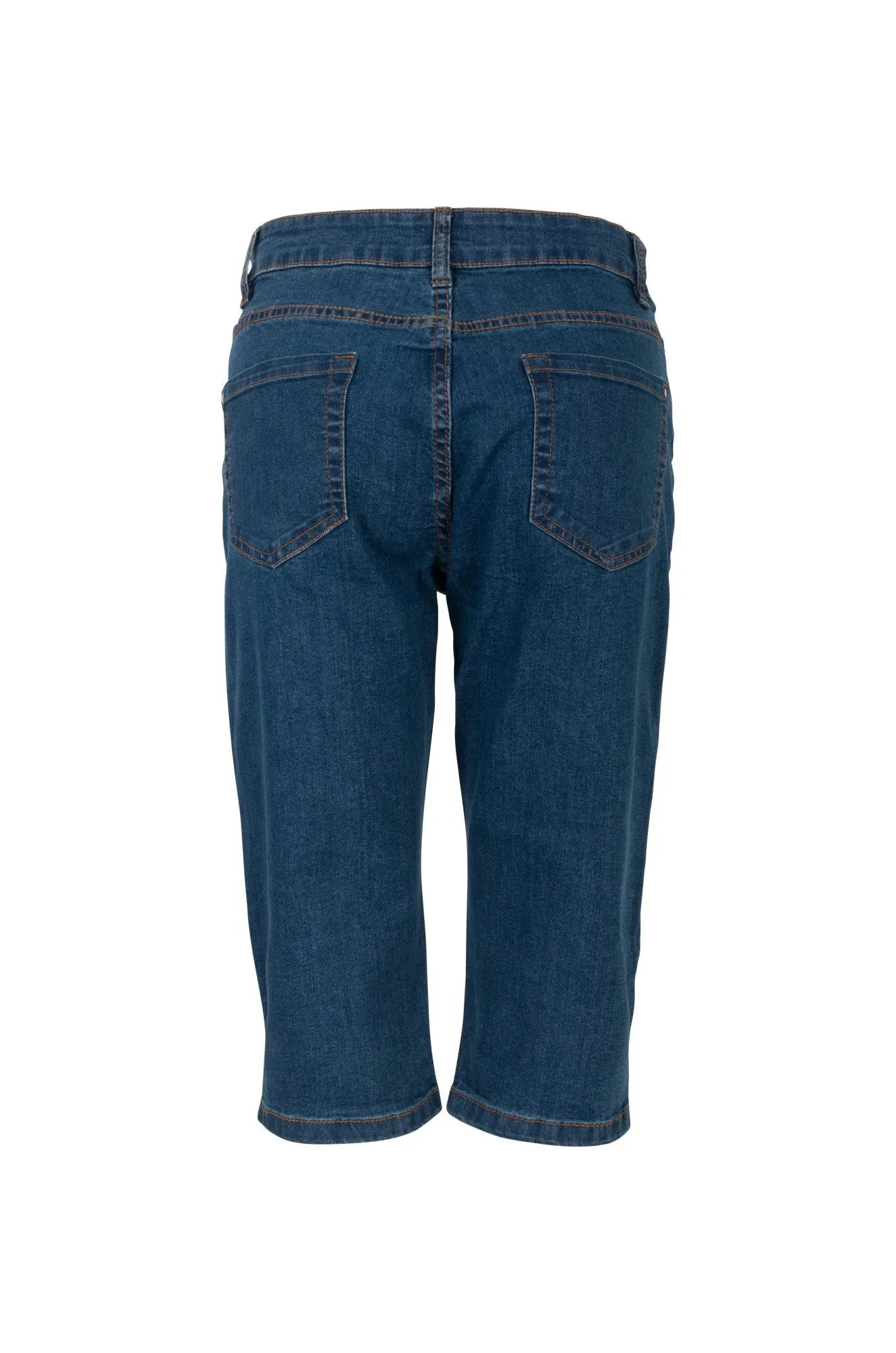 Earthy Soft Weekend Warrior Elegant Twin Lakes Below Knee Jeans | MID INDIGO | 6503A1