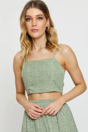 Geo Print Crop Top Sleeveless Tie Up NoSlipWaistband