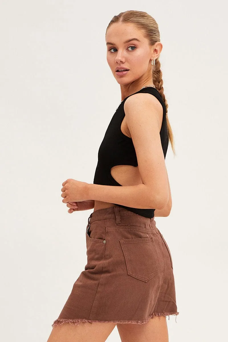 Brown Denim Skirt Mini Asymmetric Hem Modern Wardrobe Modern Design
