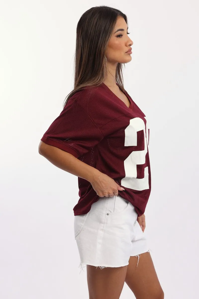 Red Sport Tee Short Sleeve V Neck Flexible Fit