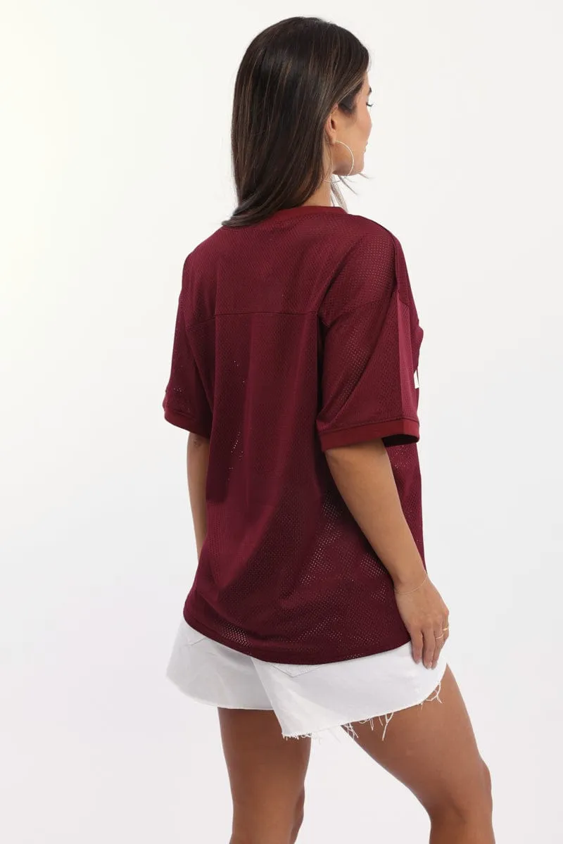 Red Sport Tee Short Sleeve V Neck Timeless and Chic