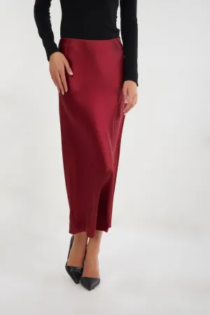 Adjustable Hem Jupe midi en satin - ISK1381 - (E-B1)