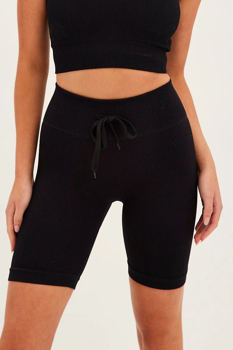 Black Biker Shorts Activewear High Rise Seamless Light Reflective Trim
