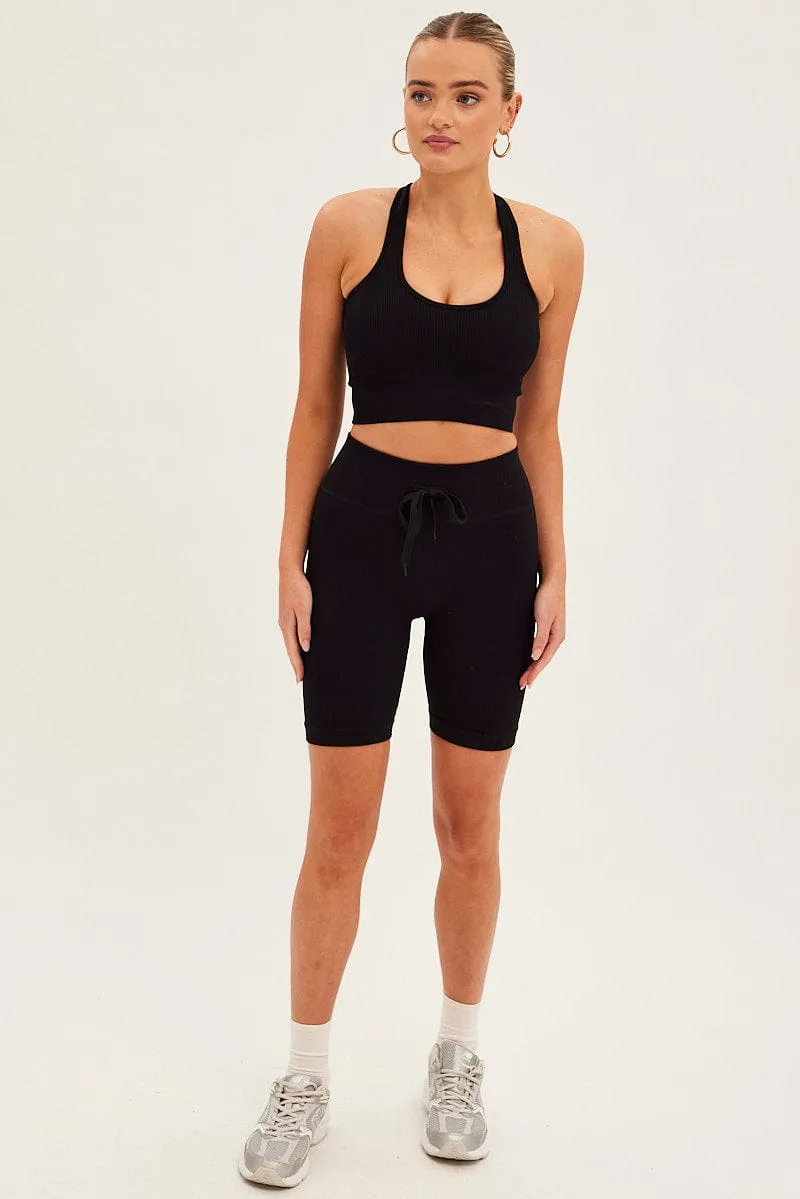 Flexible Cut Flexible Waistline Black Biker Shorts Activewear High Rise Seamless