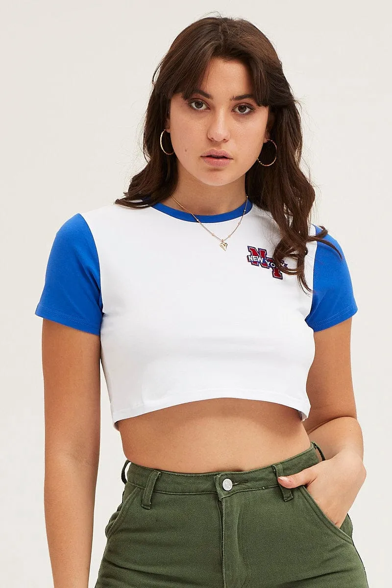 Blue Varsity Baby Tee Sporty Style
