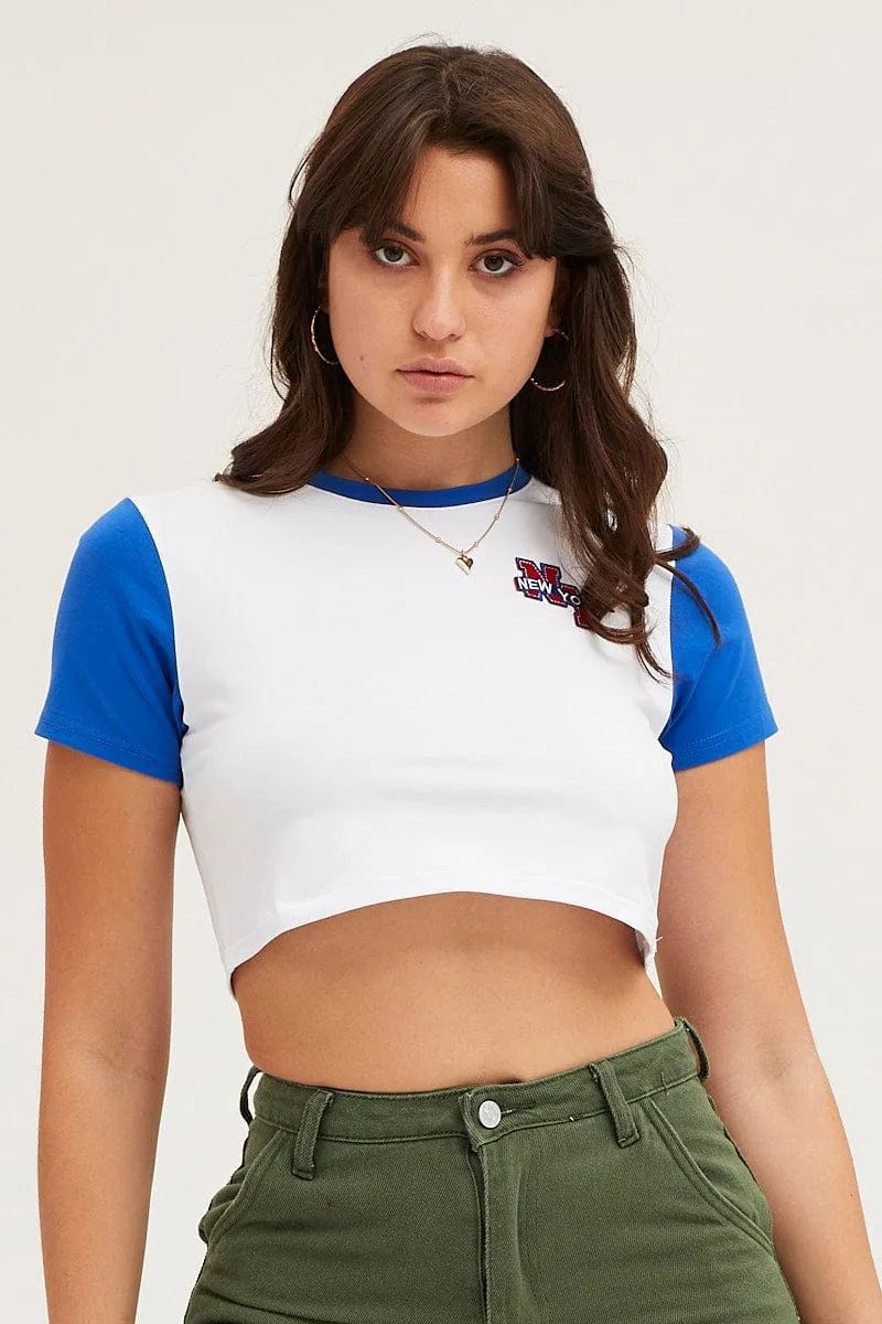 Blue Varsity Baby Tee long sleeved