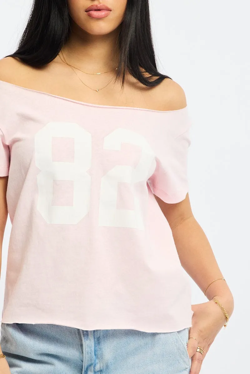 Easygoing Design Pink Graphic Tee Off Shoulder