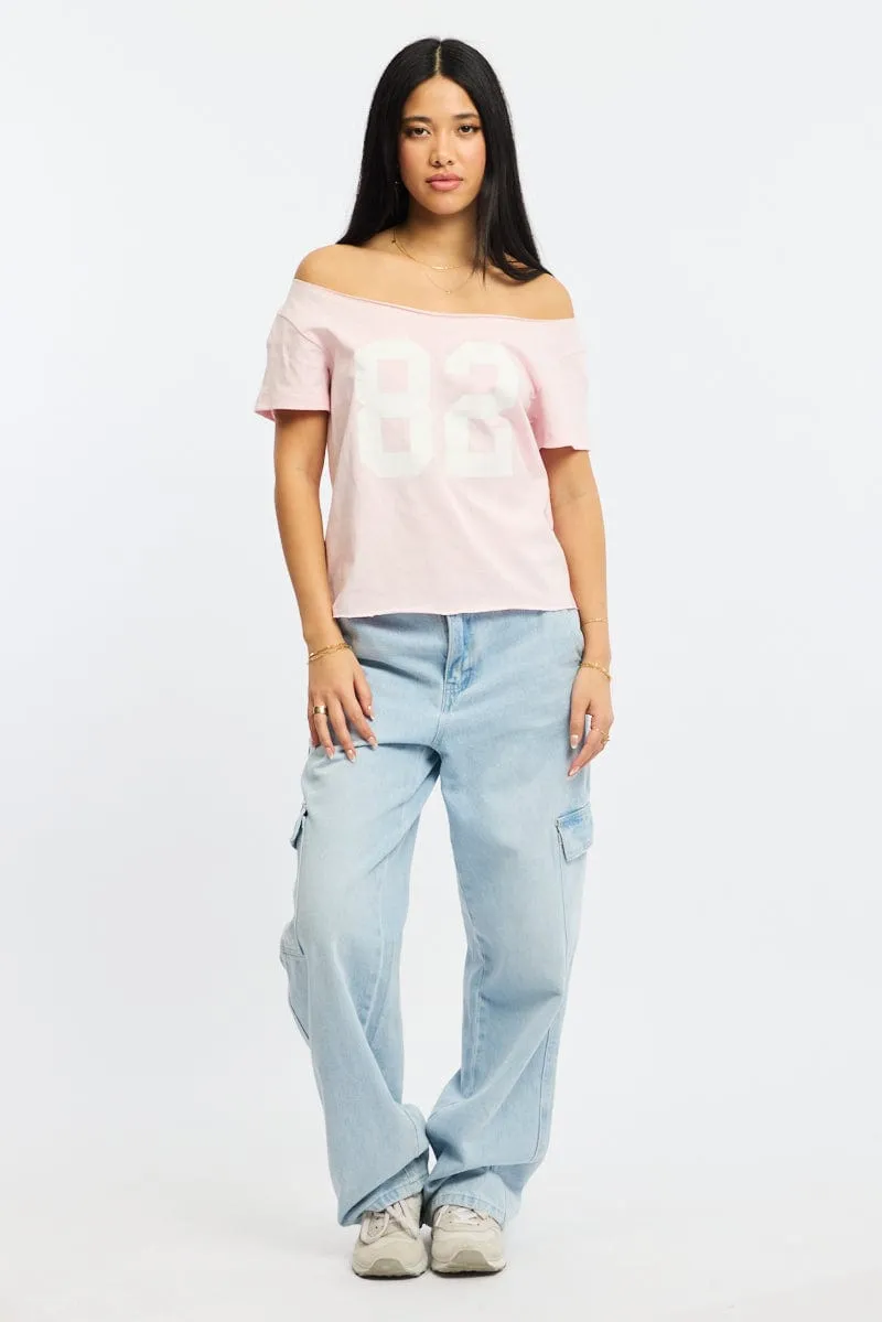NonIrritating Fabric Sleeveless freedom Pink Graphic Tee Off Shoulder
