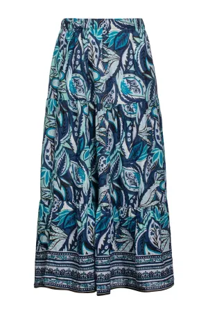 Tiered Skirt | Indigo Mint Border | 6511C1 Neutrals Only Embroidered Detail