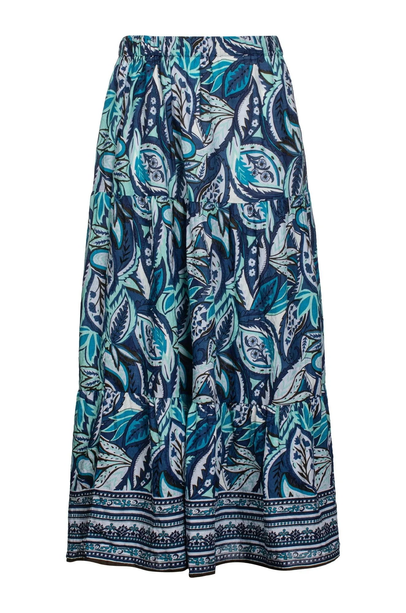 Tiered Skirt | Indigo Mint Border | 6511C1 Neutrals Only Embroidered Detail