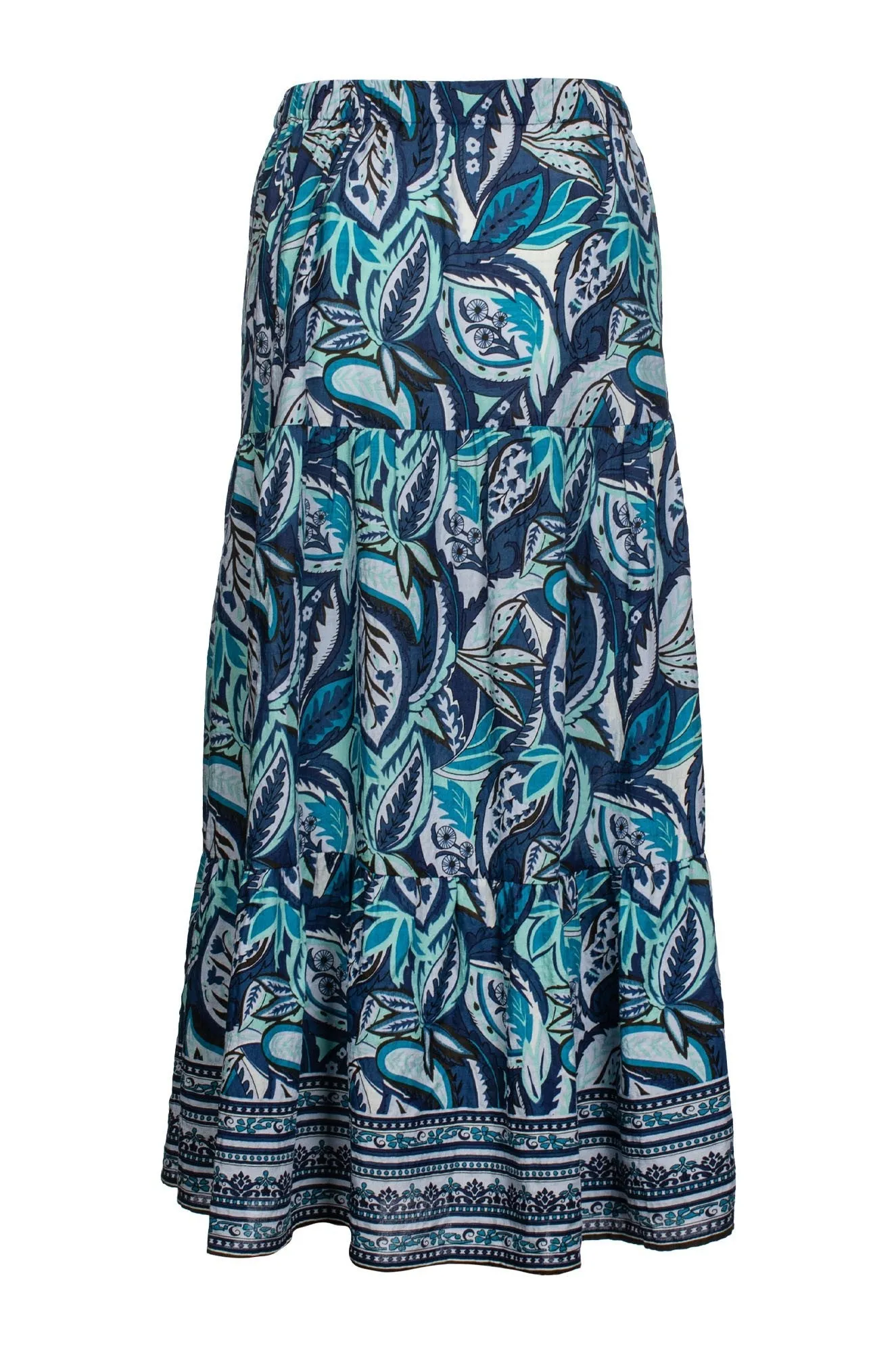 Everyday Vibe Tiered Skirt | Indigo Mint Border | 6511C1