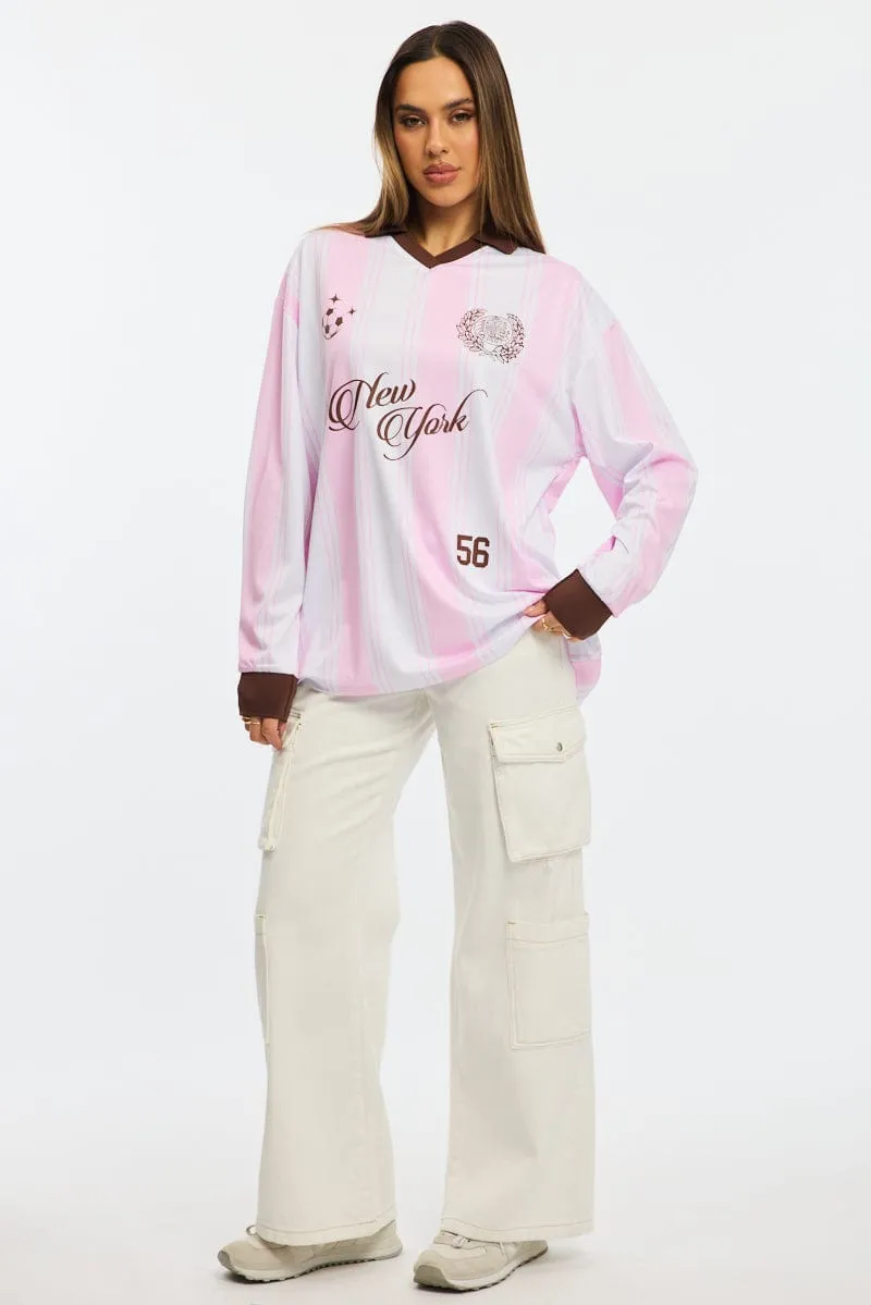 Pink Sport Tee Long Sleeve Classic Look Cozy Vibes