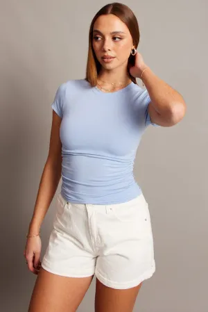 Blue T Shirt Short Sleeve Crew Neck Modal Street Style QuickDrying