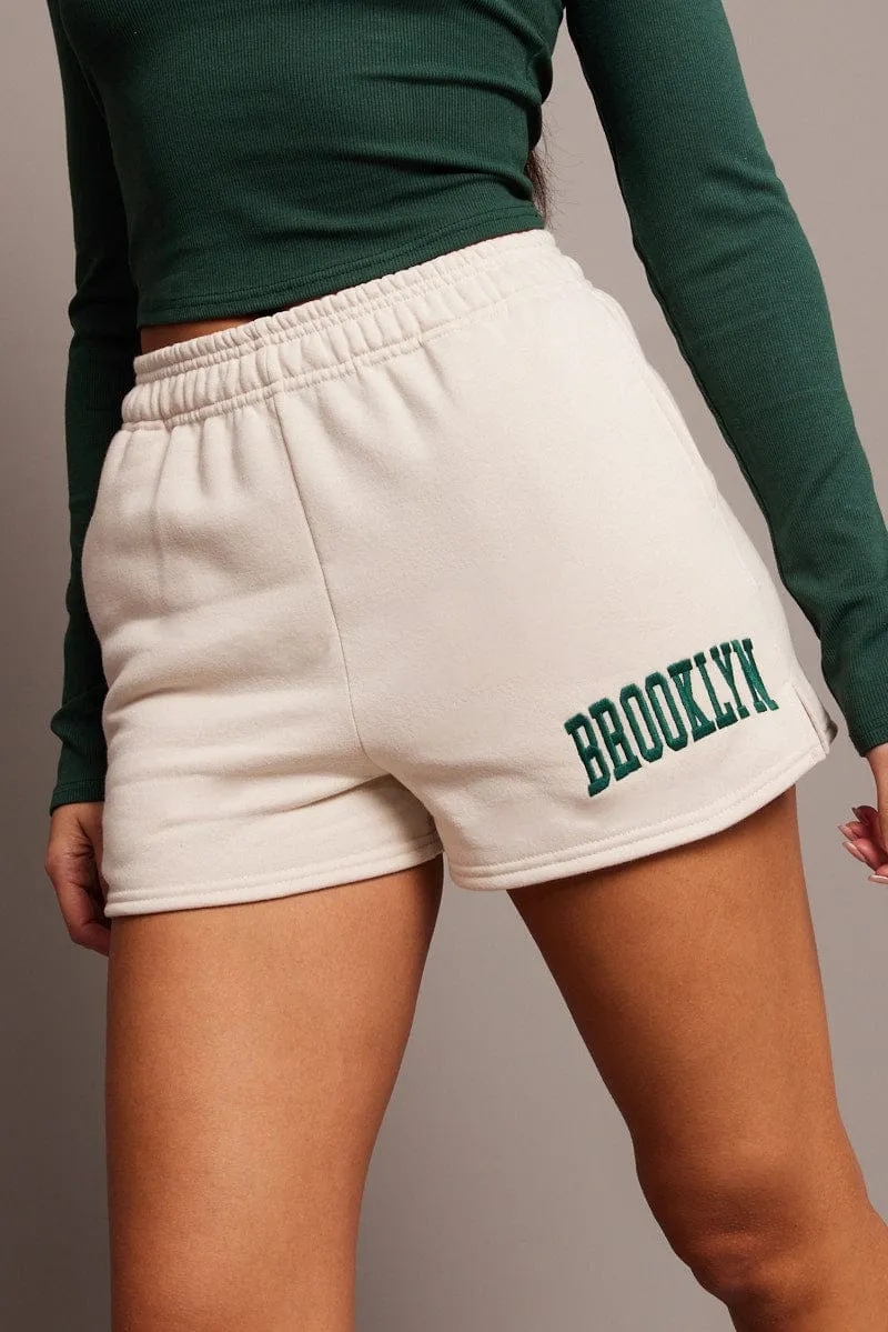 Anti Static Fabric Beige Track Shorts High Rise Elastic Waist