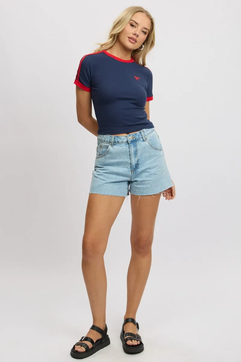 Blue Graphic Tee Short Sleeve Rib River Flow Free Mind