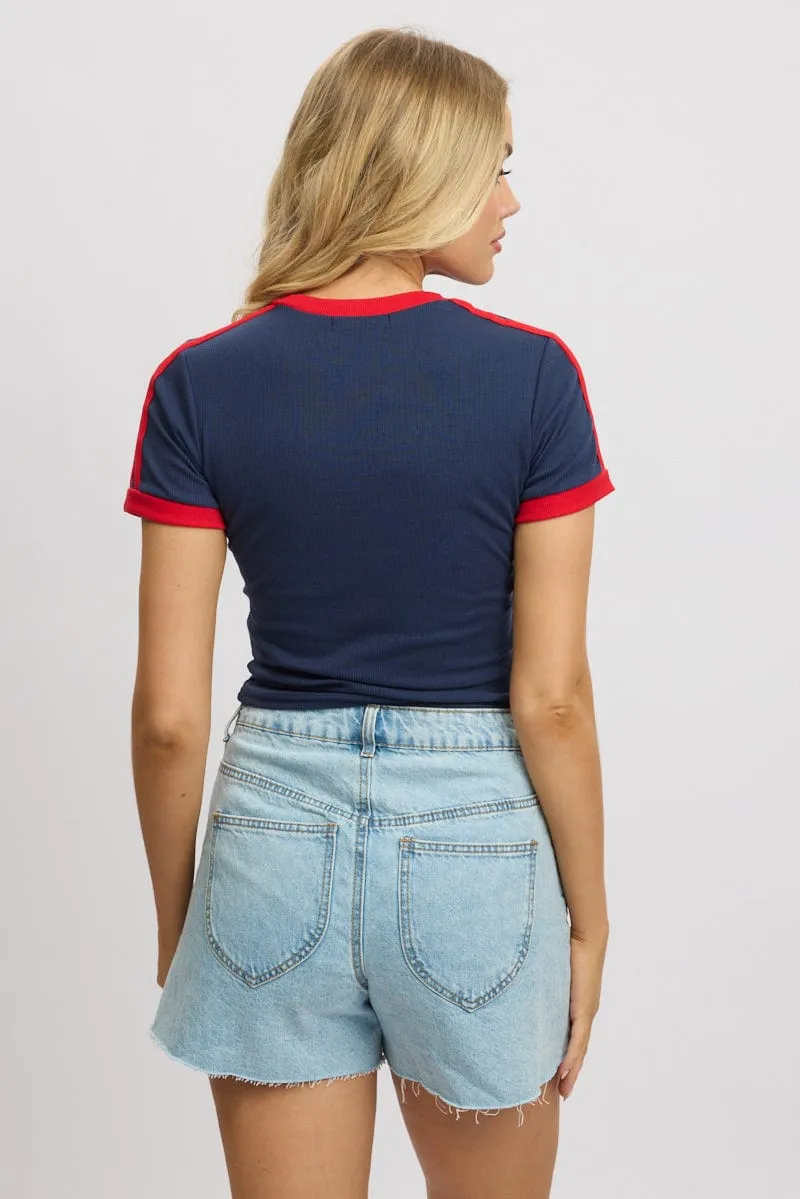 EcoFriendlyDye temperature regulation Blue Graphic Tee Short Sleeve Rib
