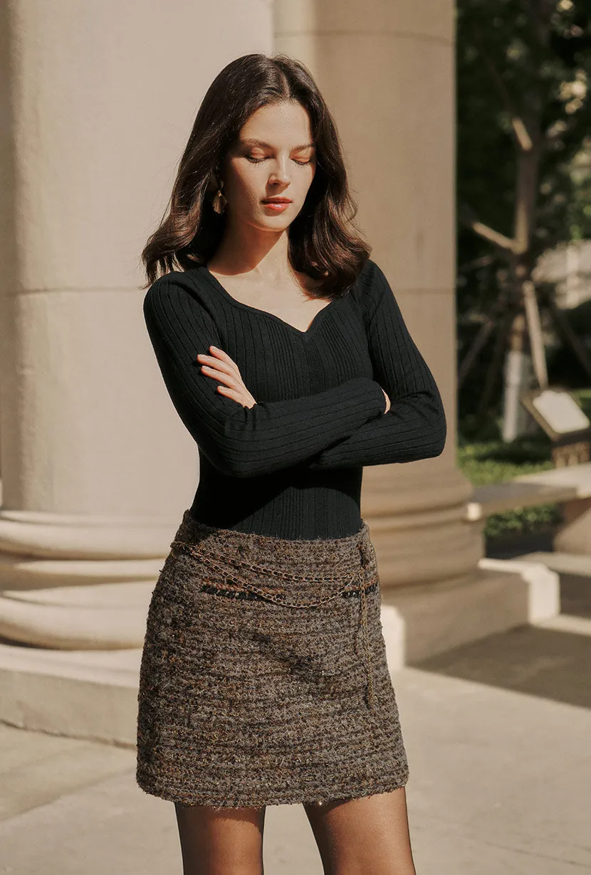 Craft Core Comfortable Outfit Ashton Mini Wool Tweed Skirt - Charcoal