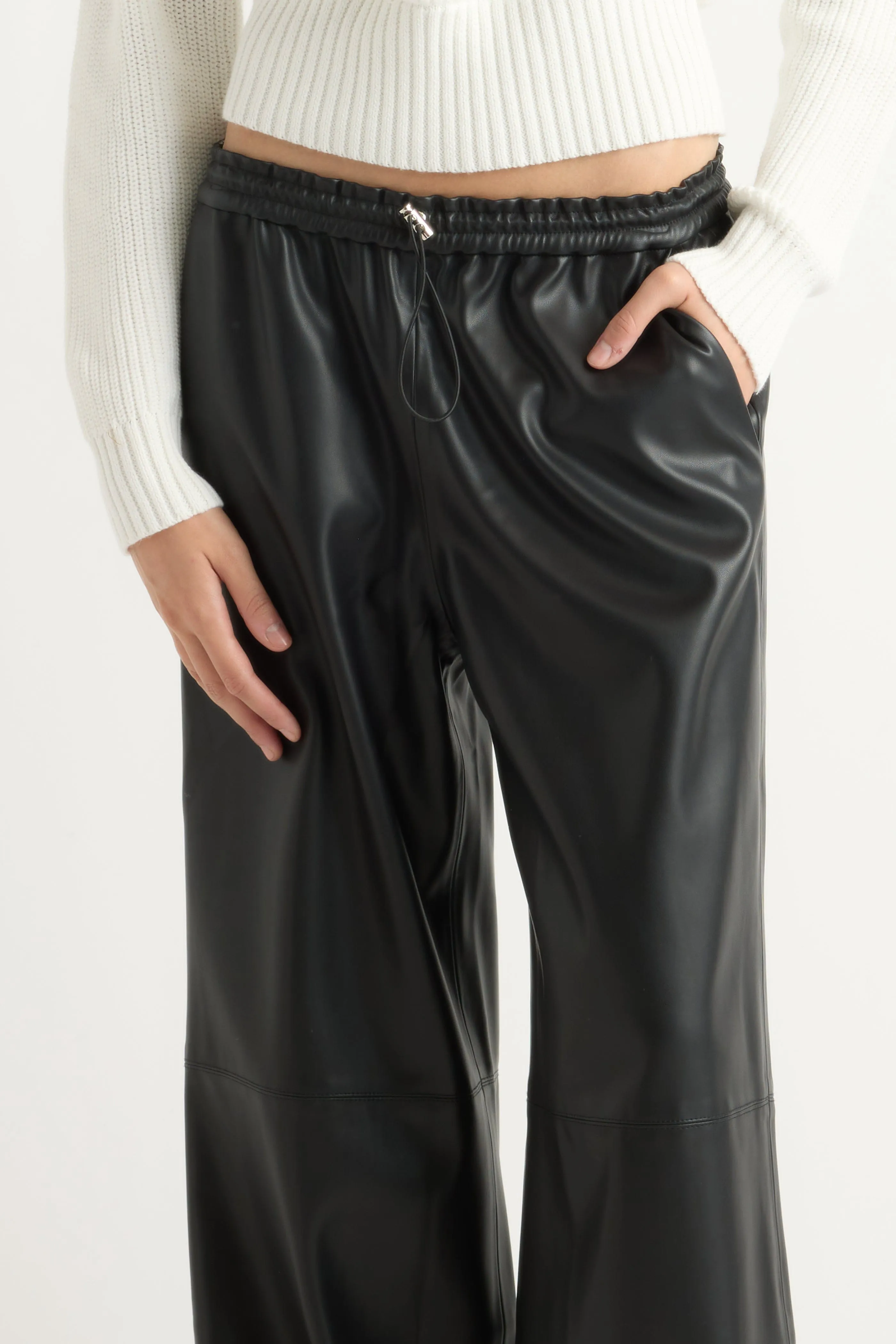 Lianne Drawstring Vegan Leather Pant Relaxed fit wear