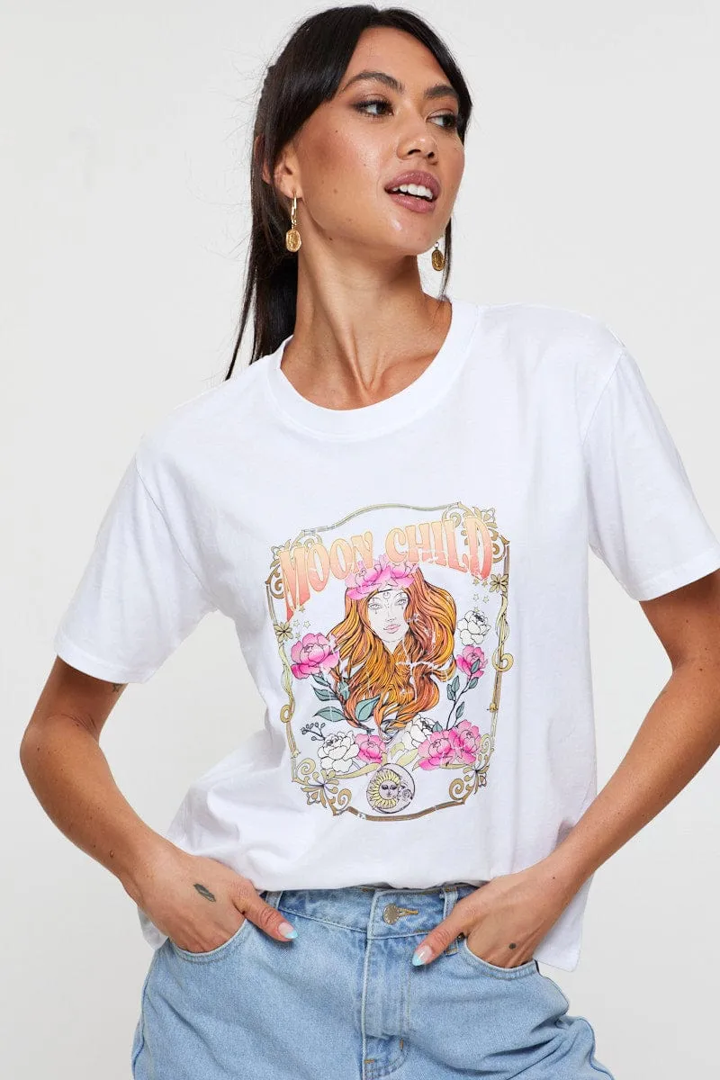 SmoothInnerLining White Graphic T-Shirt Short Sleeve