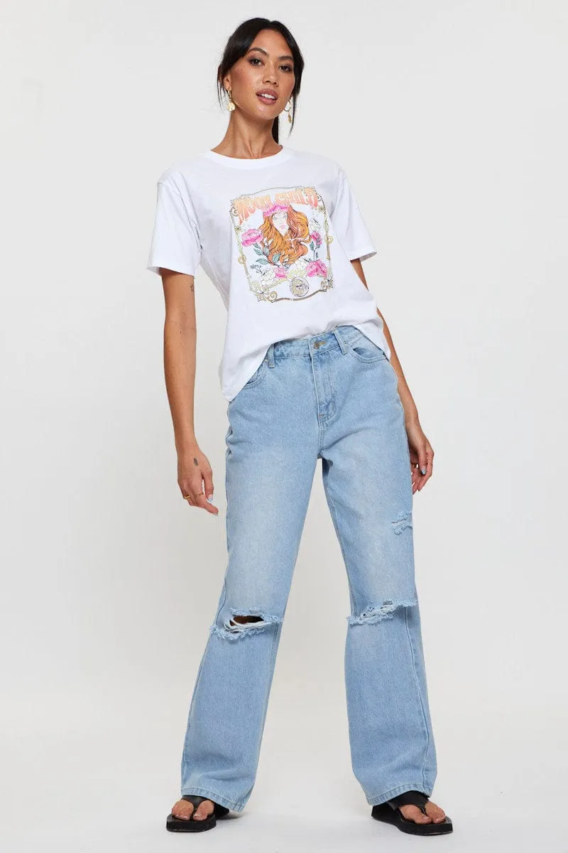 Versatile Dress Formal Attire White Graphic T-Shirt Short Sleeve