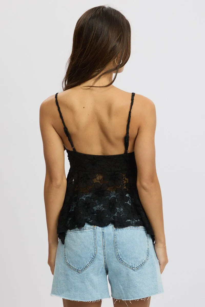 Black Singlet Top Lace Business Wear Match Fit