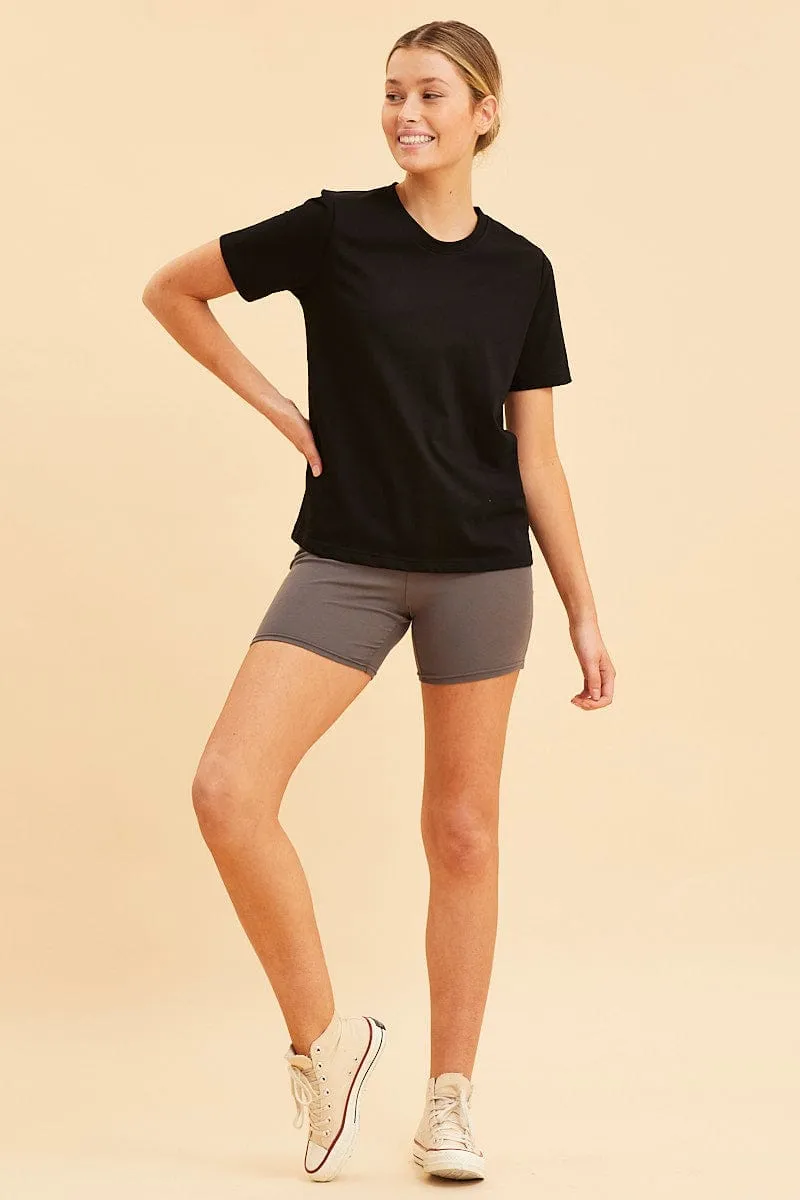 Black Relaxed T-Shirt Heavy Cotton Crew Neck LowBulkFabric