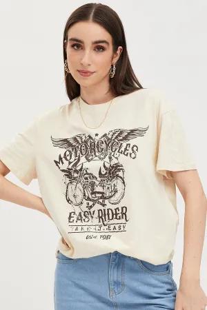 Comfort First Beige Graphic T-Shirt Short Sleeve