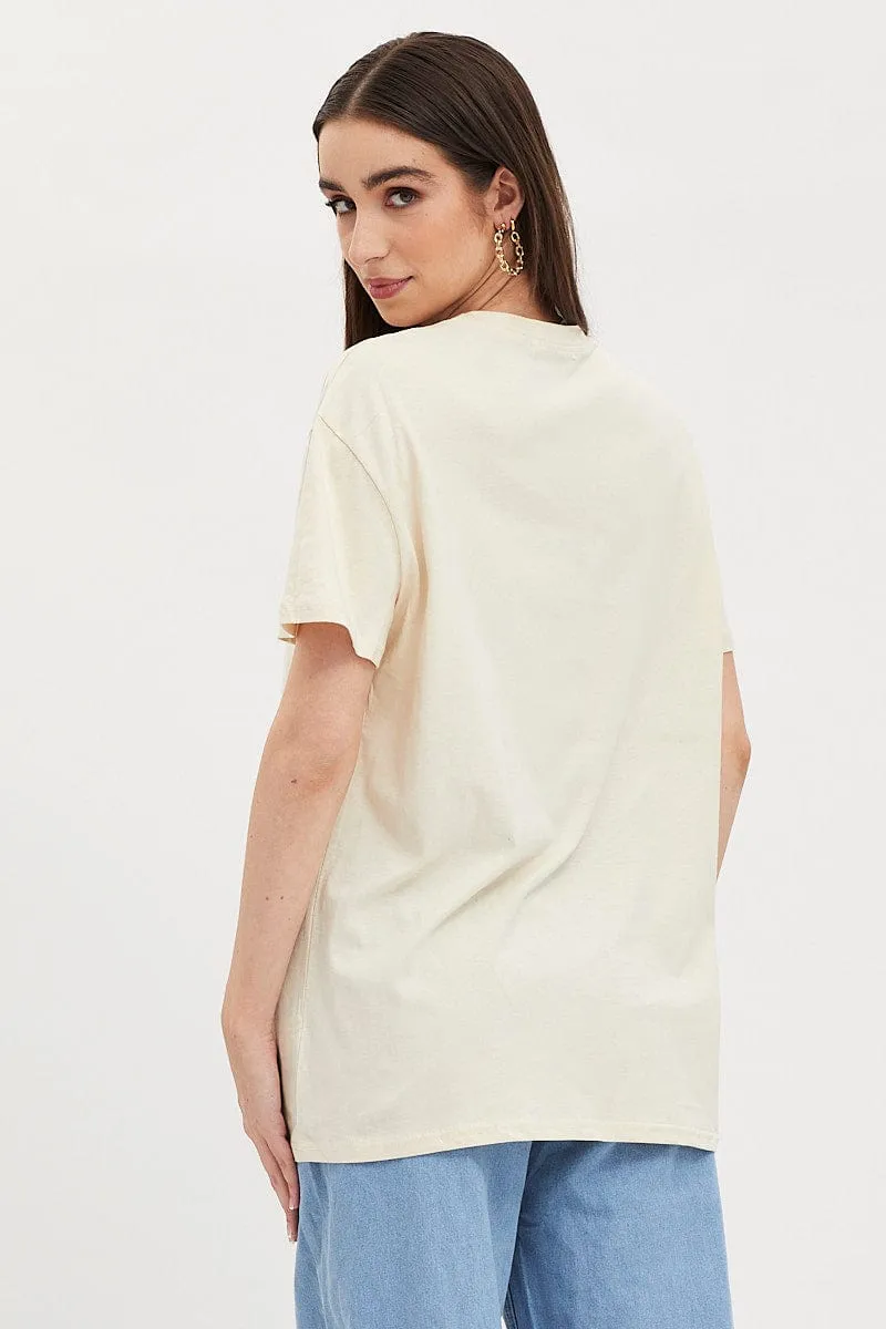 Perfect Wear Beige Graphic T-Shirt Short Sleeve