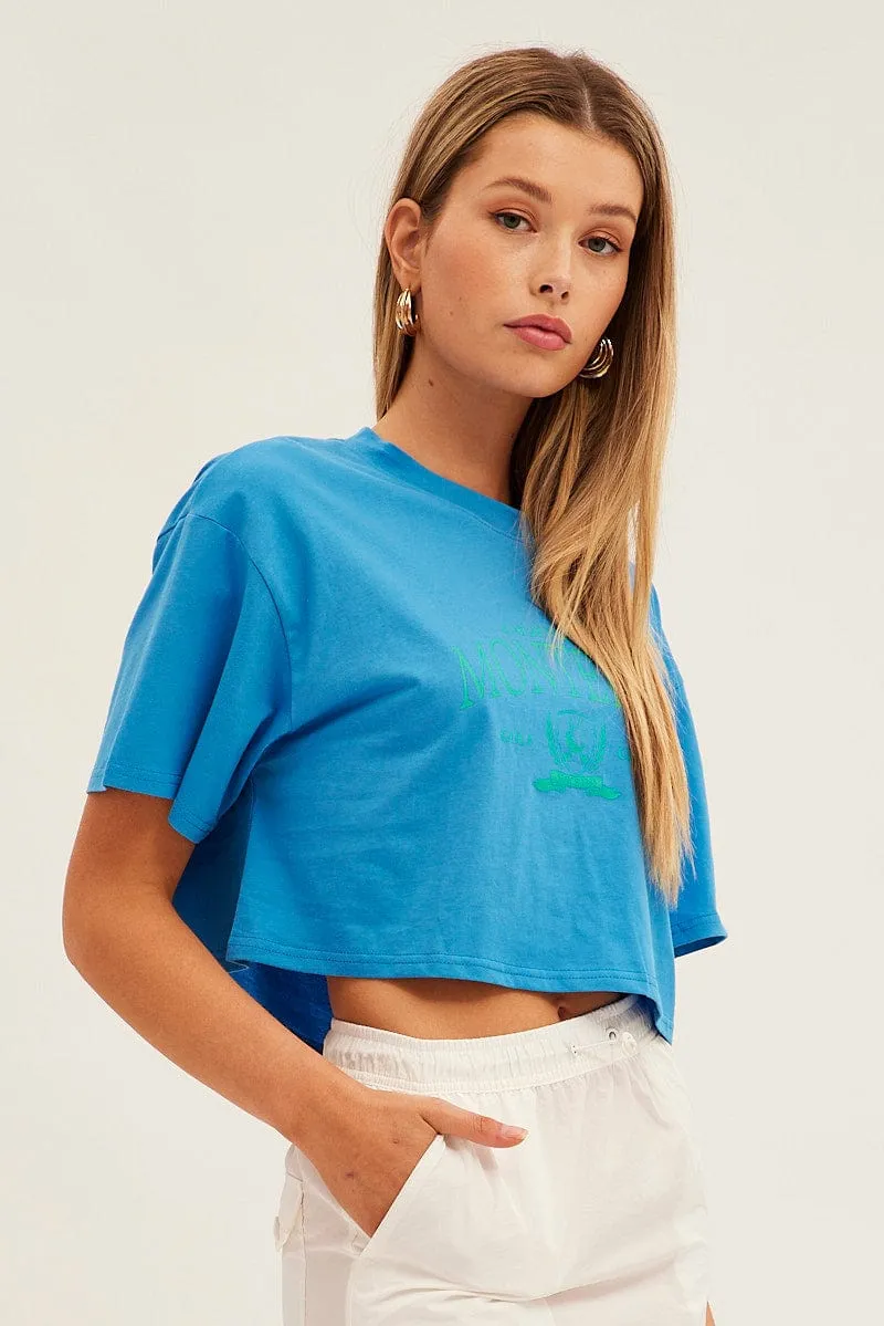 TemperatureRegulating Blue Monterey Crew Short Sleeve Crop Graphic T-Shirt