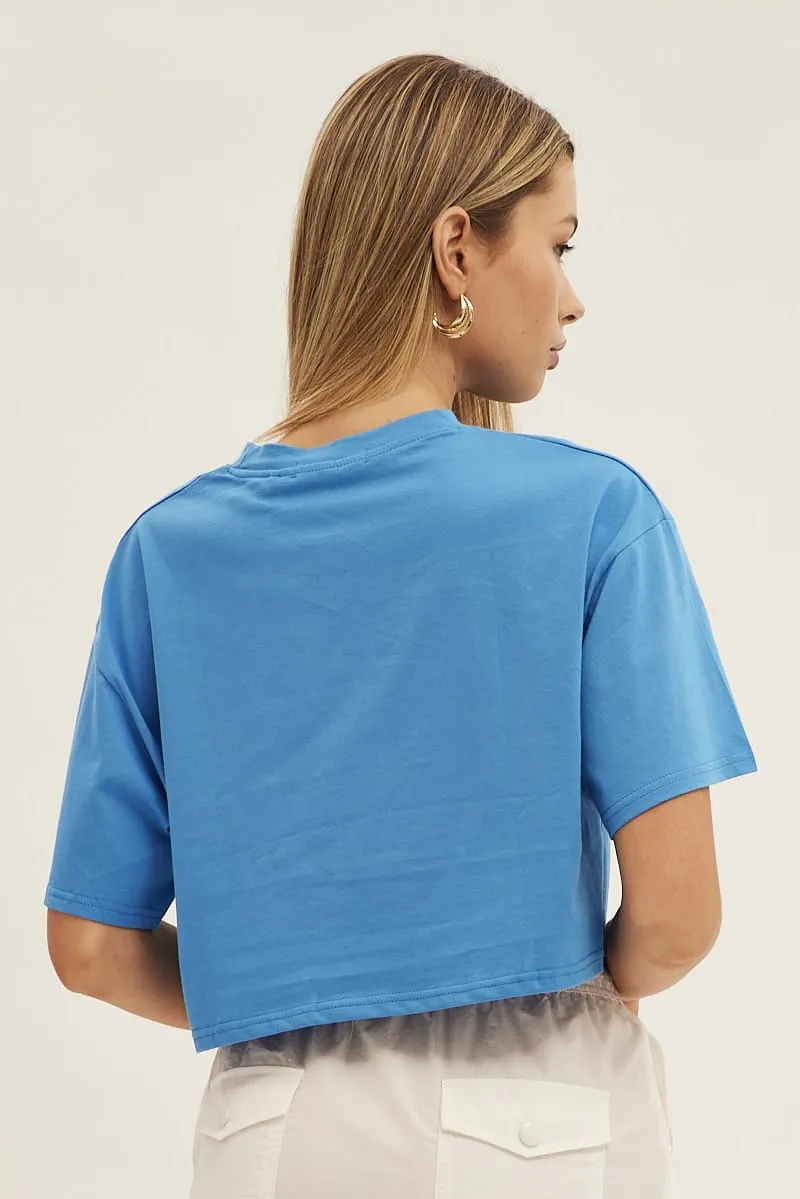 Blue Monterey Crew Short Sleeve Crop Graphic T-Shirt Cozy Design Daily Style Trend
