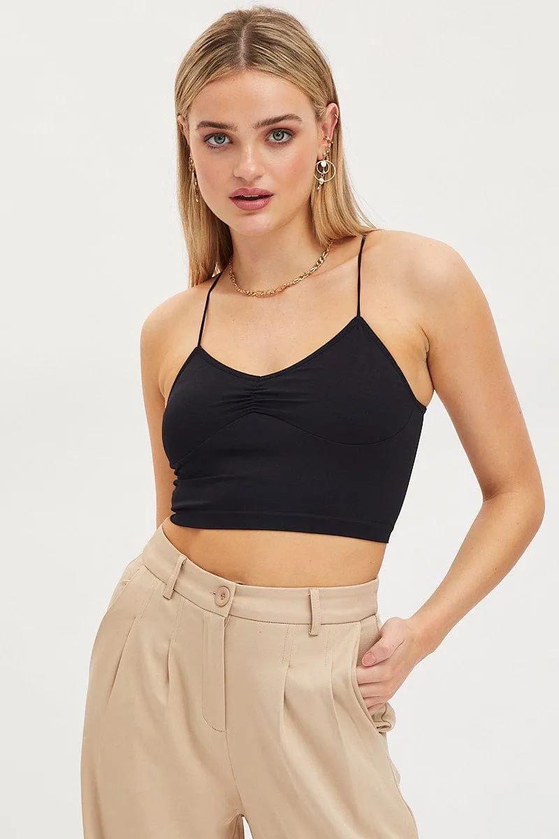 ElasticFree Wind Block Black Singlet Crop Top Seamless
