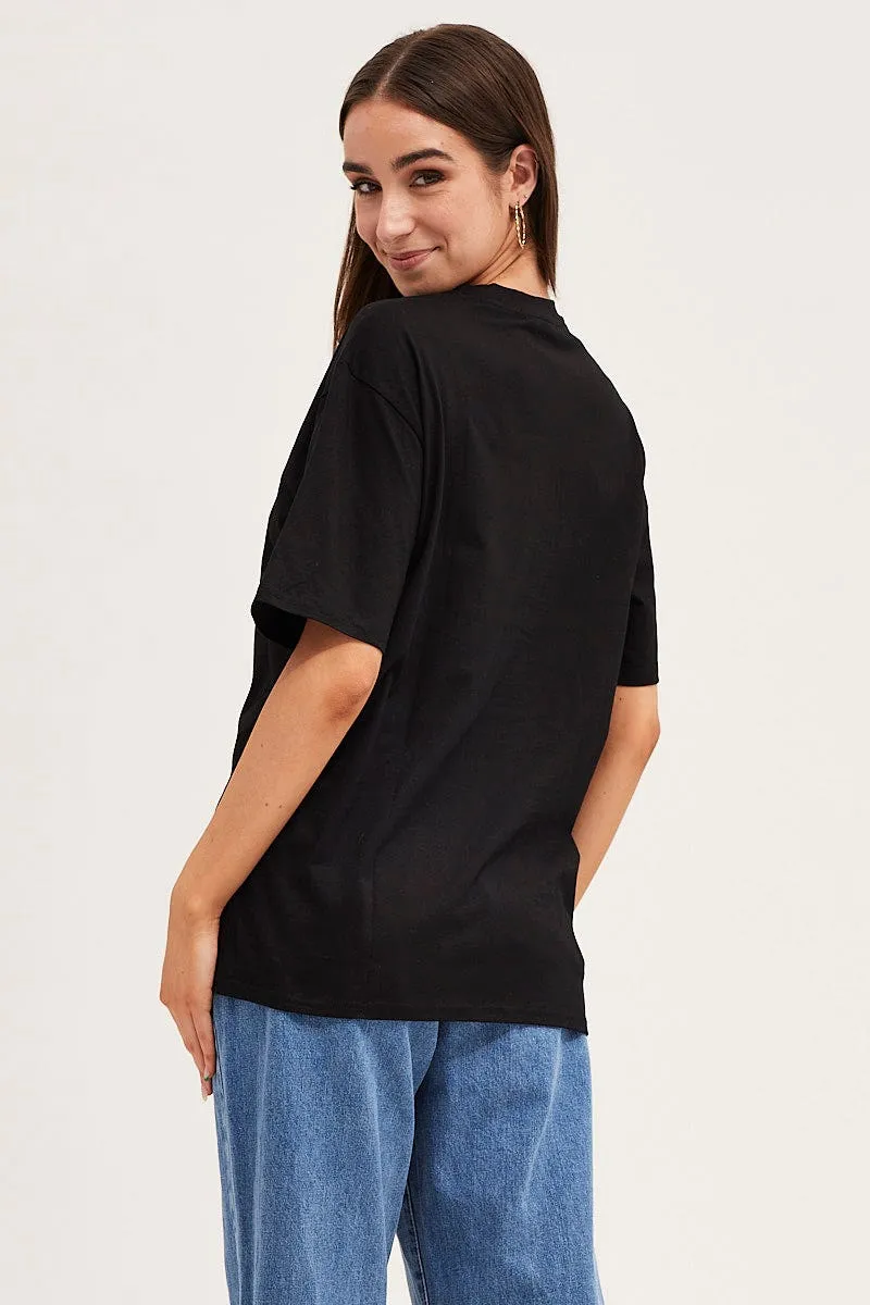 Floral Print Daily Outfit Black Short Sleeve Embroidered Graphic Tee