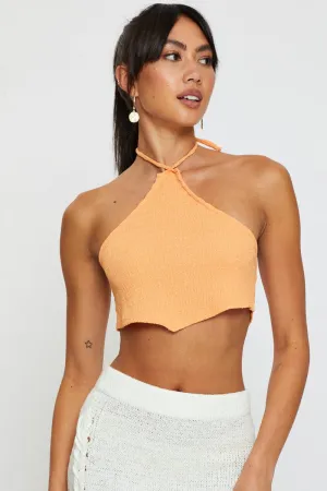 Outdoor Apparel Dynamic Glow Orange Scarf Crop Top Halter Neck