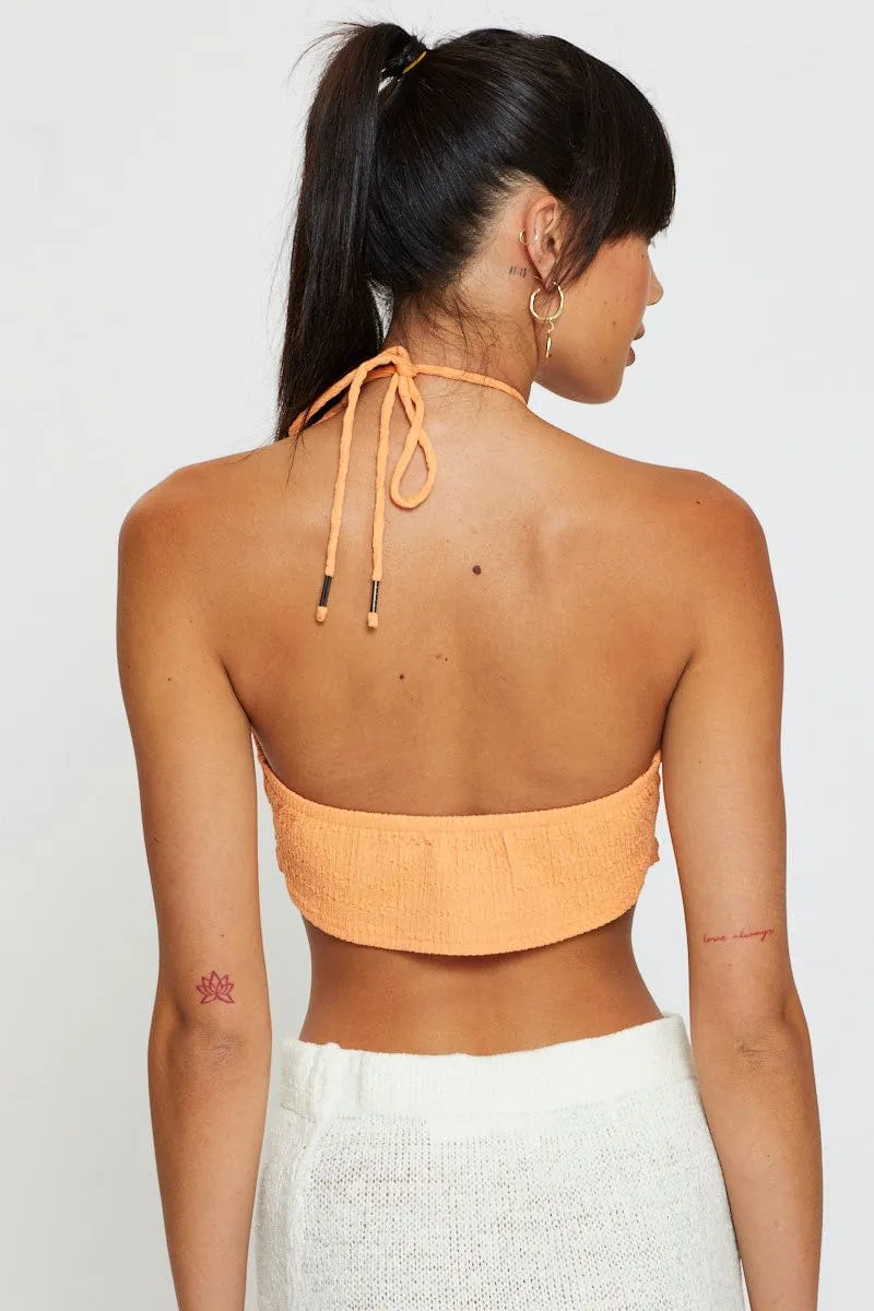 Cozy Sweatshirt Orange Scarf Crop Top Halter Neck
