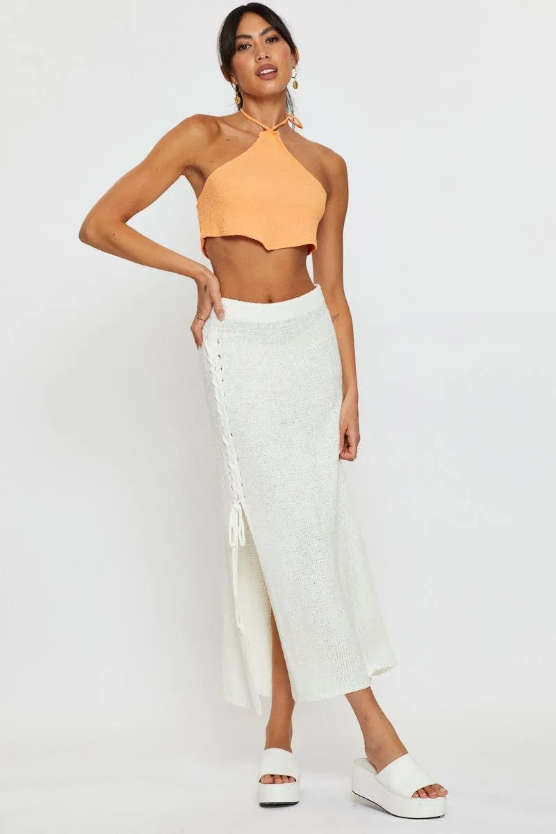Hypoallergenic Fibers Orange Scarf Crop Top Halter Neck