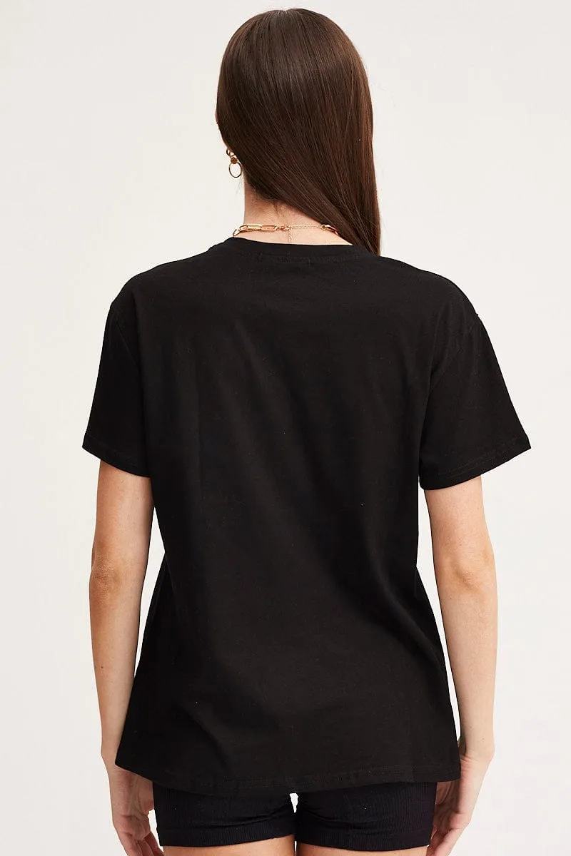 Stylish Design Black Graphic T-Shirt Short Sleeve