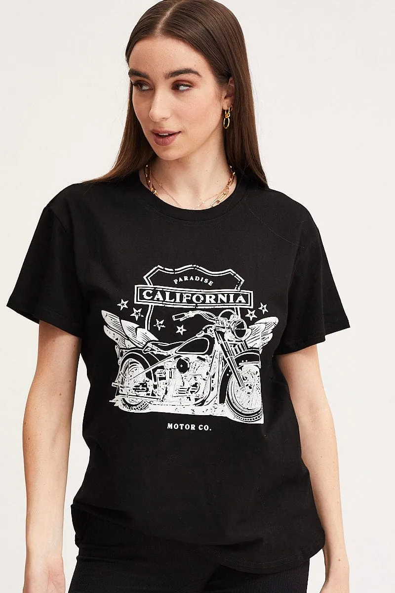 Weekend Comfort Black Graphic T-Shirt Short Sleeve