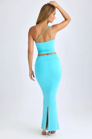 Elegant Look Cozy Tones Modal Twist-Front Maxi Skirt in Aqua Blue